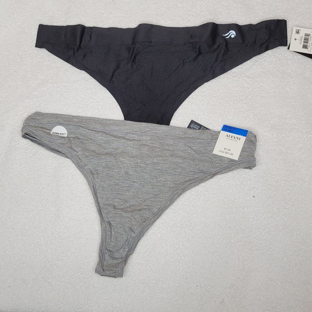 Alfani Intimates ID Sport Mesh Underwear Thong Panties 2 Pack Gray/Black X-Large